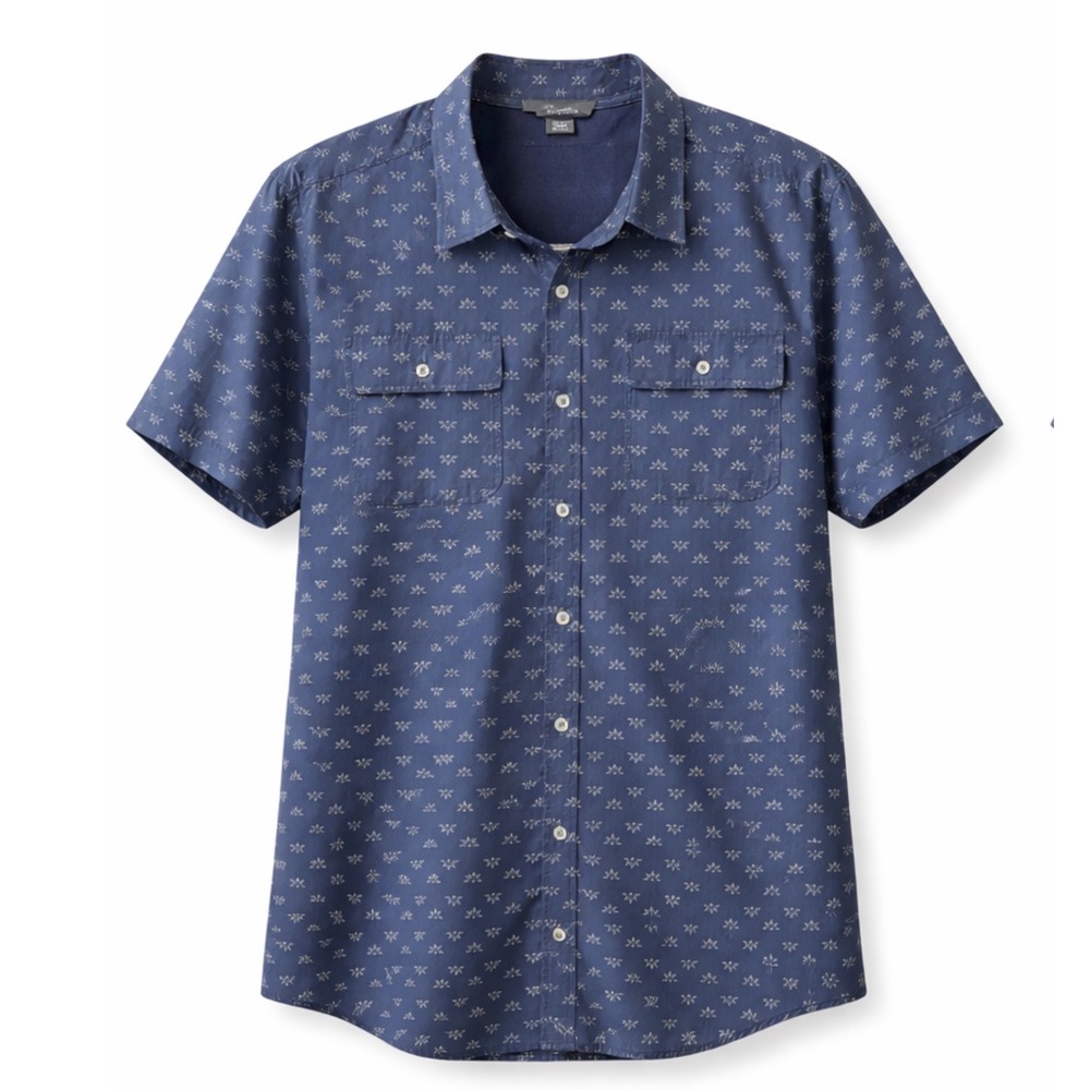 Eddie Bauer Mens‎ XXL Navy Blue Sunburst Print Short Sleeve Button Down Shirt